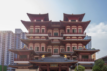 SINGAPORE-October 14 2018:  The Buddha Tooth Relic Temple 5-storied temple in Chinatown