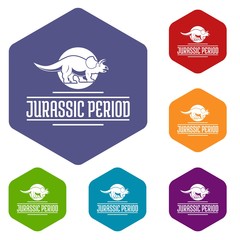 Wall Mural - Jurassic period icons vector colorful hexahedron set collection isolated on white 