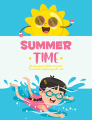 Wall Mural - Vector Illustration Of Summer Children