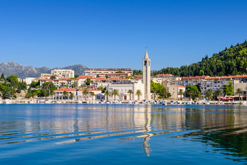 Wall Mural - Cityscape of Ploce with the Catholic Church. Ploče is a city in the region of Split-Dalmatia County, Croatia