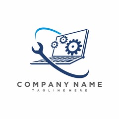 laptop service logo, service the computer logo vector icon ilustration