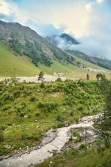 Wall Mural - scenic alpine landscape with mountain and river. natural background