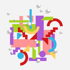 Wall Mural - geometric background in cubism style with 3d style balls