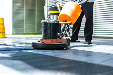 Sticker - floor care with machine