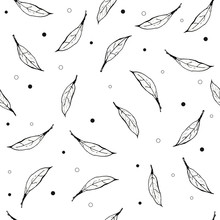 Black White Leaves And Dots Pattern