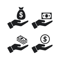 Aufkleber - Pictograph of money on hand set icon vector. Dollar Sign Flat Design