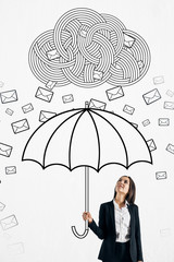Poster - Pretty businesswoman protecting from emails