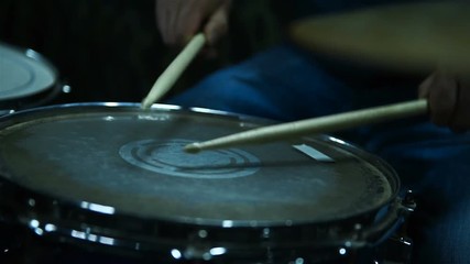 Wall Mural - Drummer Playing On Drums. Slow Motion Effect. Close Up