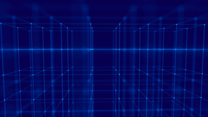 Poster - blockchain technology concept. big data visualization. 3d blue illustration. distributed register te