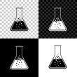 © mingirov - Test tube and flask - chemical laboratory test icon isolated on black, white and transparent background. Vector Illustration