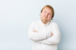 © Asier - Young authentic redhead fat man unhappy looking in camera with sarcastic expression.