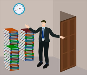 Wall Mural - Unhappy businessman work hard with many stack of document