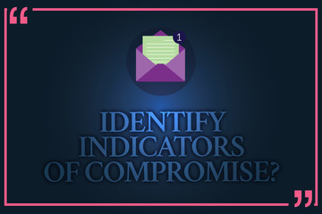 Aufkleber - Conceptual hand writing showing Identify Indicators Of Compromise. Business photo text Detect malware online attacks hacking Open Envelope with Paper Email Message inside Quotation Mark