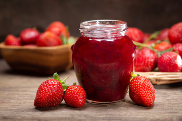 Wall Mural - glass jar of strawberry jam