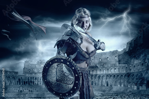Naklejki Gladiator woman-gladiator-in-the-arena