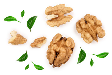 Wall Mural - peelled Walnuts isolated on white background. Top view. Flat lay