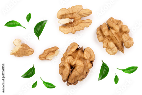 Fotografía peelled Walnuts isolated on white background. Top view. Flat lay