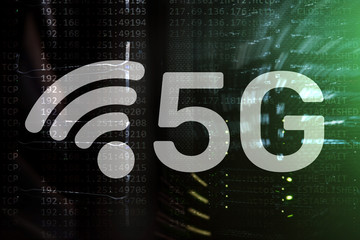 Wall Mural - 5g network, 5g internet connection concept in digital background. smart communication network concep