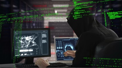 Poster - Hacker using a laptop and computer