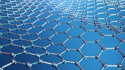 3d Illustration structure of the graphene or carbon surface, abstract nanotechnology hexagonal geometric form close-up, concept graphene atomic structure, concept graphene molecular structure.