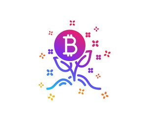  Bitcoin icon. Cryptocurrency startup sign. Crypto leaf symbol. Dynamic shapes. Gradient design bitcoin project icon. Classic style. Vector