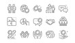 © blankstock - Employees benefits line icons. Business strategy, handshake and people collaboration. Teamwork, social responsibility, people relationship icons. Linear set. Vector
