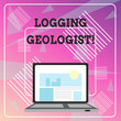 © Artur - Word writing text Logging Geologist. Business photo showcasing Layout and execution of definition diamond drill programs Open Modern Laptop Switched On with Website Homepage on Screen Web Search