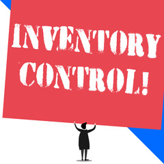 Conceptual hand writing showing Inventory Control. Concept meaning regulating and maximising your company s is inventory Standing short hair woman dress hands up holding rectangle