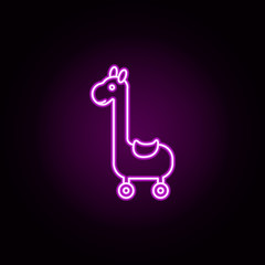 Poster - giraffe on wheels neon icon. Elements of toys set. Simple icon for websites, web design, mobile app, info graphics