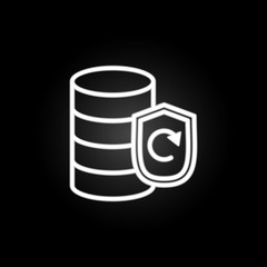 Poster - data processing, data storage, database neon icon. Elements of technology set. Simple icon for websites, web design, mobile app, info graphics