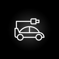 Poster - ecological transport, electric car, electric vehicle neon icon. Elements of technology set. Simple icon for websites, web design, mobile app, info graphics