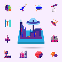 Poster - Space, space colony color icon. Universal set of Space for website design and development, app development