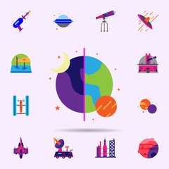 Poster - Space, day and night color icon. Universal set of Space for website design and development, app development