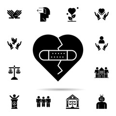 Poster - broken, emotions, forgiveness, heart, love icon. Universal set of peace and humanrights for website design and development, app development