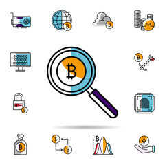 Poster - cryptocurrency, bitcoin, search, magnifier icon. Universal set of cryptocurrency for website design and development, app development