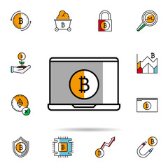 Poster - laptop, bitcoin, cryptocurrency, money icon. Universal set of cryptocurrency for website design and development, app development