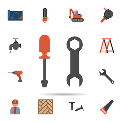 Poster - screwdriver, spanner icon. Universal set of construction for website design and development, app development