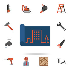 Poster - blueprint, plan, industry icon. Universal set of construction for website design and development, app development