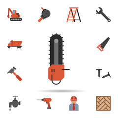 Poster - chainsaw, lumberjack, industry icon. Universal set of construction for website design and development, app development