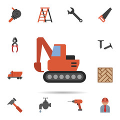 Poster - digger, excavator, industry icon. Universal set of construction for website design and development, app development