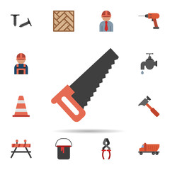Poster - cutter, saw icon. Universal set of construction for website design and development, app development
