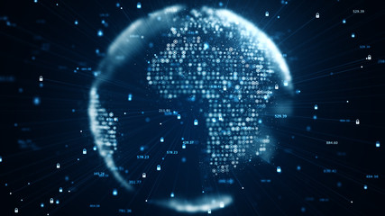 Poster - Cyber security and global communication concept. Analysis of information. Technology data binary code network conveying connectivity, Data and information protection protocol.
