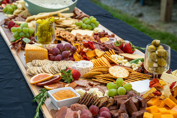 Delicious fresh meat, cheese, bread and fruit.