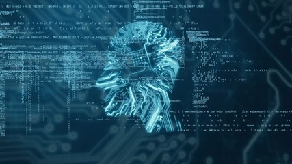 Poster - Digital profile of a man and program codes