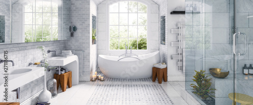 Fotografía Renovation of an old building bathroom in a panoramic view - 3d visualization