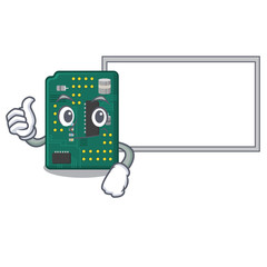 Thumbs up with board circuit board pcb isolated with mascot