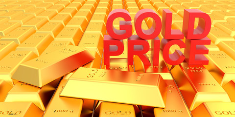 Wall Mural - Gold price for website banner. 3D rendering of gold bars.