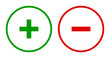 Set of round plus & minus sign line icons, buttons. Flat positive & negative symbols on white background.