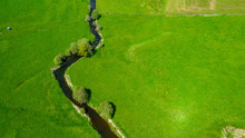 River And Green Meadow, Aerial View