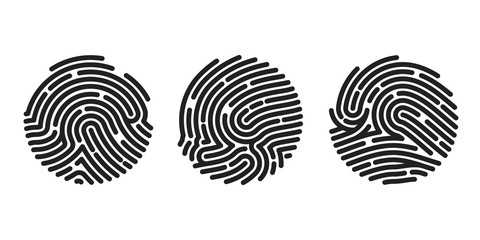 Poster - Set of Circle Fingerprint icons design for application. Finger print flat scan. Vector illustration isolated on white background